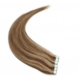 50cm Tape hair / pu extension / Tape IN lidské vlasy remy – tmavý melír