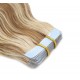 50cm Tape hair / pu extension / Tape IN lidské vlasy remy – světlý melír