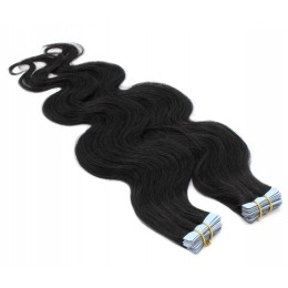 50cm Tape hair / pu extension / Tape IN lidské vlasy remy vlnité – černá