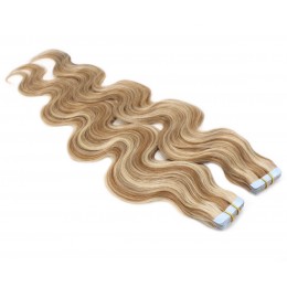 50cm Tape hair / pu extension / Tape IN lidské vlasy remy vlnité – světlý melír