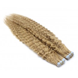 50cm Tape hair / pu extension / Tape IN lidské vlasy remy kudrnaté – přírodní / světlejší blond