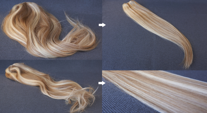před a po oživení prodloužených vlasů
