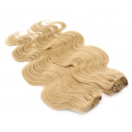 Deluxe clip in vlasy vlnité 100% lidské REMY 50cm - přírodní blond