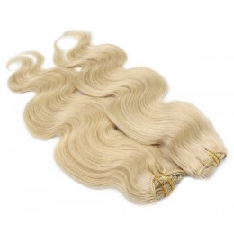 Deluxe clip in vlasy vlnité 100% lidské REMY 50cm - nejsvětlejší blond