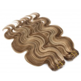 Deluxe clip in vlasy vlnité 100% lidské REMY 50cm - tmavý melír