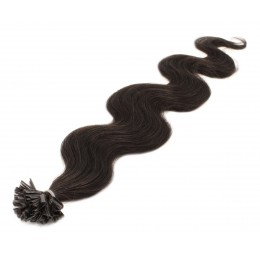 Vlnité vlasy na keratin, lidské, 50cm 0,7g/pr., na dredy – přírodní černá
