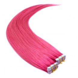 60cm Tape hair / pu extension / Tape IN lidské vlasy remy – růžová