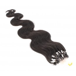 50cm vlasy pro metodu Micro Ring / Easy Loop 0,5g/pr. vlnité – přírodní černá