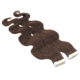 50cm Tape hair / pu extension / Tape IN lidské vlasy remy vlnité – tmavě hnědá
