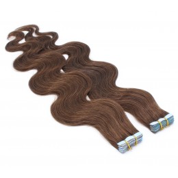 50cm Tape hair / pu extension / Tape IN lidské vlasy remy vlnité – středně hnědá