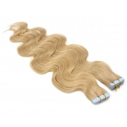 50cm Tape hair / pu extension / Tape IN lidské vlasy remy vlnité – přírodní blond