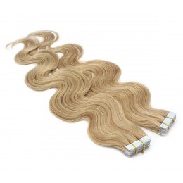 50cm Tape hair / pu extension / Tape IN lidské vlasy remy vlnité – přírodní / světlejší blond