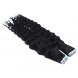 50cm Tape hair / pu extension / Tape IN lidské vlasy remy kudrnaté – černá