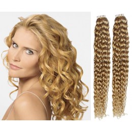50cm Tape hair / pu extension / Tape IN lidské vlasy remy kudrnaté – přírodní blond