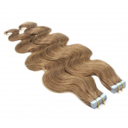 60cm Tape hair / pu extension / Tape IN lidské vlasy remy vlnité – světle hnědá