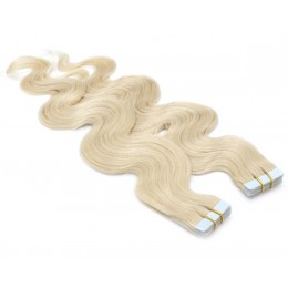 60cm Tape hair / pu extension / Tape IN lidské vlasy remy vlnité – platina