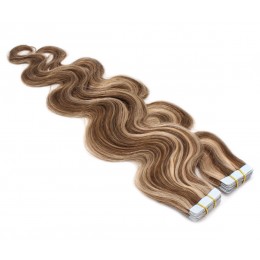 60cm Tape hair / pu extension / Tape IN lidské vlasy remy vlnité – tmavý melír