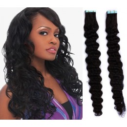 60cm Tape hair / pu extension / Tape IN lidské vlasy remy kudrnaté – černá