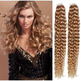 60cm Tape hair / pu extension / Tape IN lidské vlasy remy kudrnaté – přírodní / světlejší blond